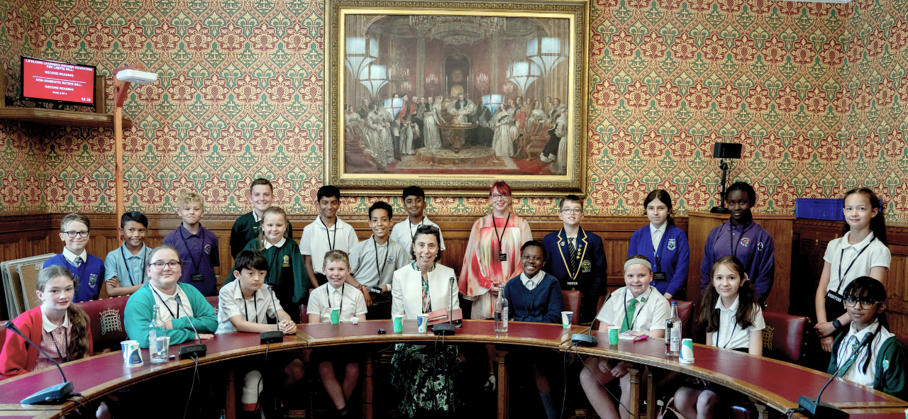A picture of a group of children from REAch2 Academy Trust at the House of Lords representing their School in our new School Council initiative.